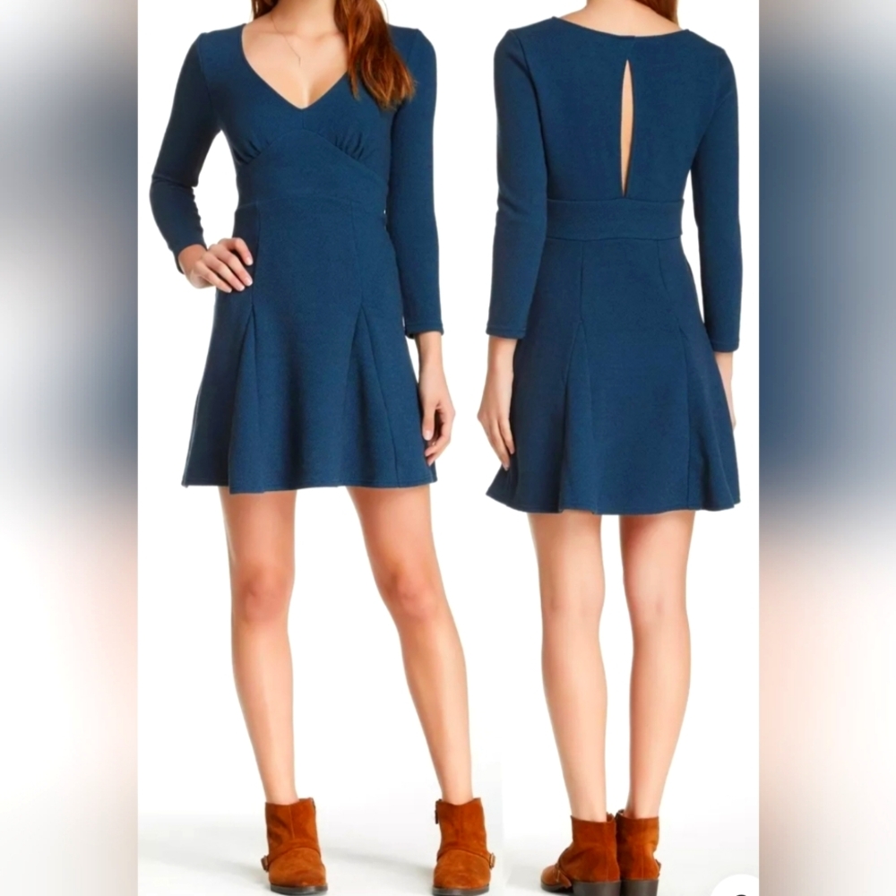 ✨️HP✨️ Free People Teal Hearstopper Fit and Flare Dress in size Medium